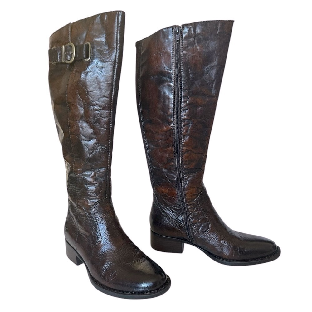 BORN CROWN ROXIE BROWN CRINKLE LEATHER TALL‎ RISING BOOTS SIZE 6